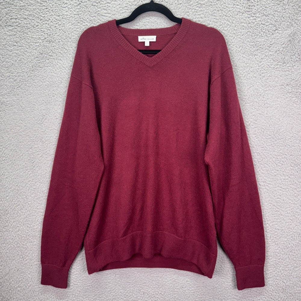 Peter Millar Sweater Mens L Burgundy Cashmere Blend V Neck Pullover Quiet Luxury